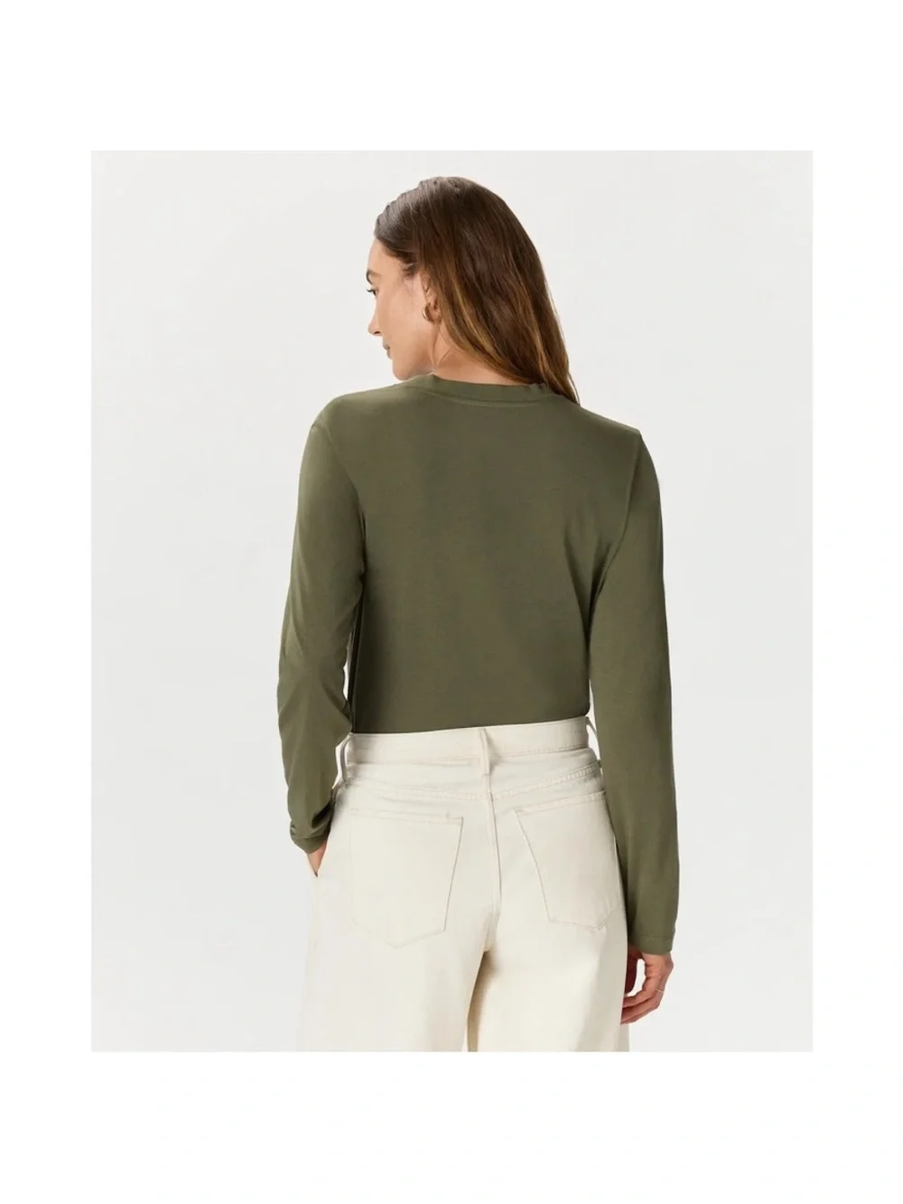 Quince Cotton Modal Relaxed Long Sleeve Tee Dark Olive Medium - Picture 2 of 8